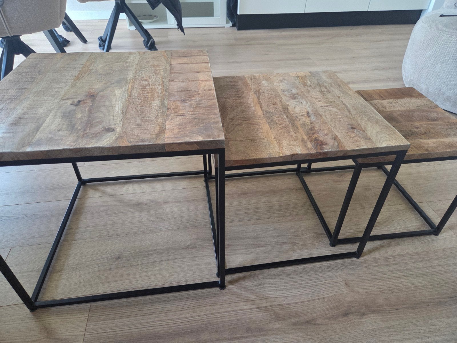 Set van 3 eikenhouten bijzettafels Leen Bakker, Huis en Inrichting, Tafels | Bijzettafels, Ophalen, Minder dan 45 cm, Minder dan 55 cm