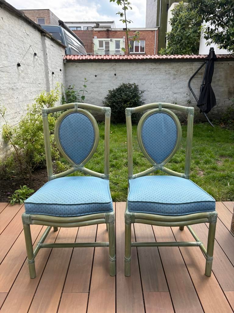 Vintage “Gasparucci Italo” bamboe stoelen, Ophalen of Verzenden, Gebruikt, Blauw, Twee