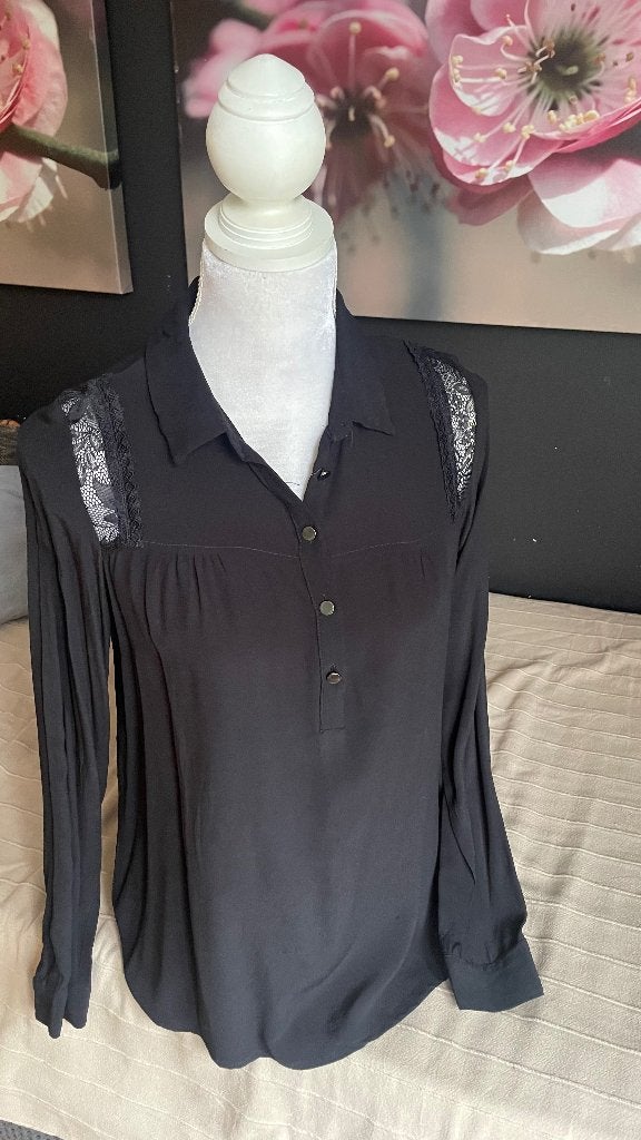 Blouse Tramontan met open werkje bij schouders, Verzenden, Tramontana, Zwart, Maat 36 (S)