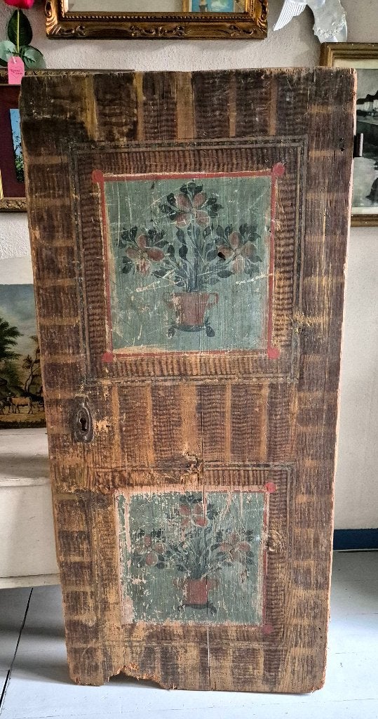 Foto 3 van Antiek beschilderde houten paneel, deur, 19e eeuw