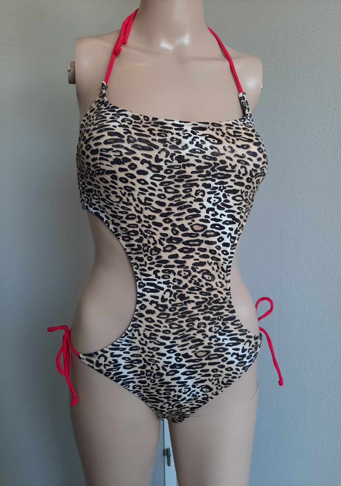 Leopard Print Monokini met Roze Details - Maat S/M, Ophalen of Verzenden, Nieuw, Meerkleurig, Badpak