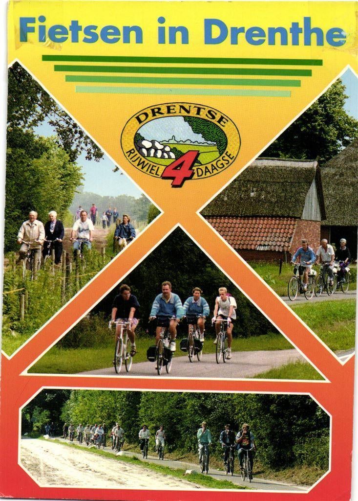 Fietsen in Drenthe, Drentse rijwiel4daagse - 4 afb. - 1997 g, Ophalen of Verzenden, Voor 1920, Gelopen, Drenthe