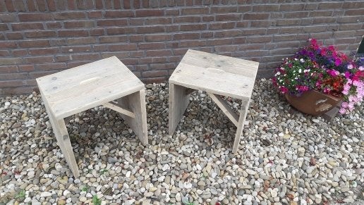 krukjes bijzettafeltje kruk van gebruikt steigerhout, Ophalen, Nieuw, Hout