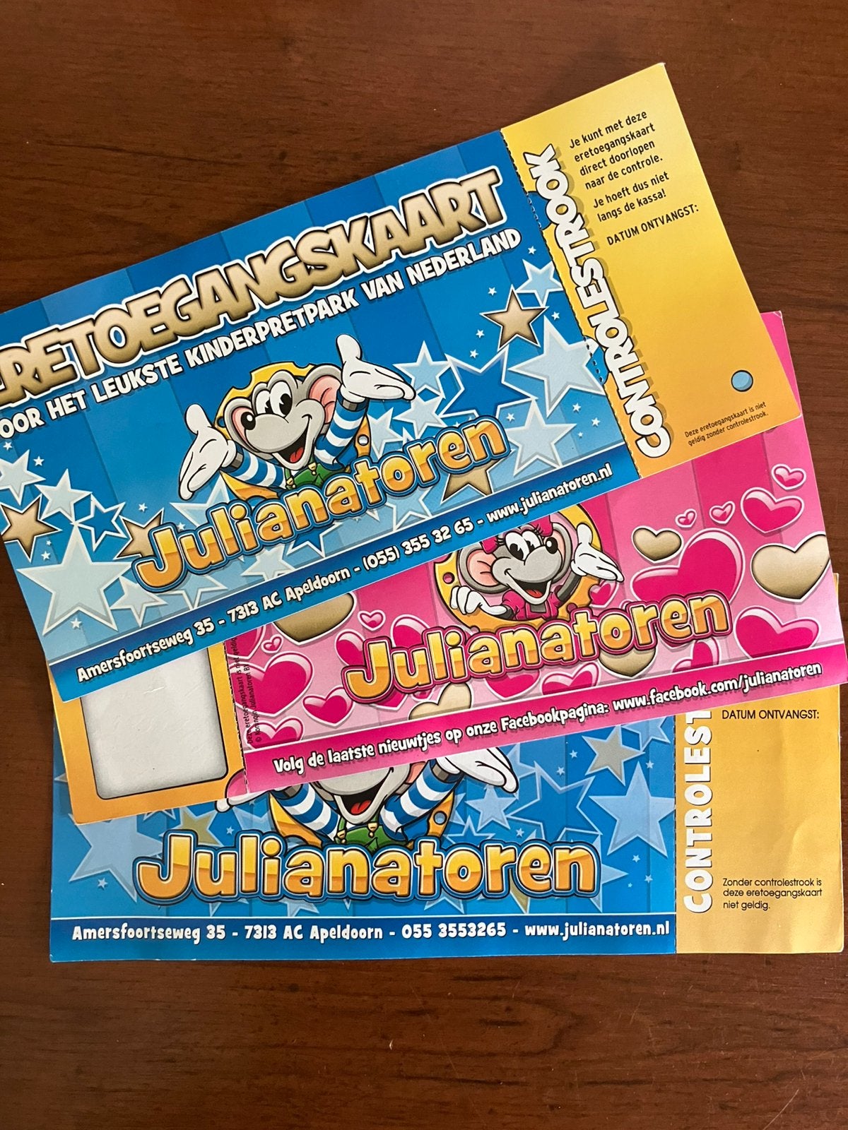 3 tickets/kaartjes Julianatoren, Tickets en Kaartjes, Drie personen of meer, Ticket of Toegangskaart