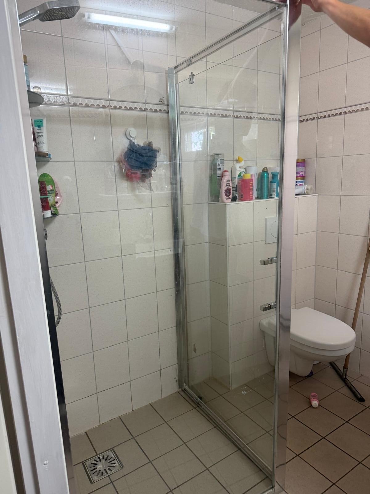 Douchecabine met glazen wanden en schuifdeur, Ophalen, Gebruikt, Met douche