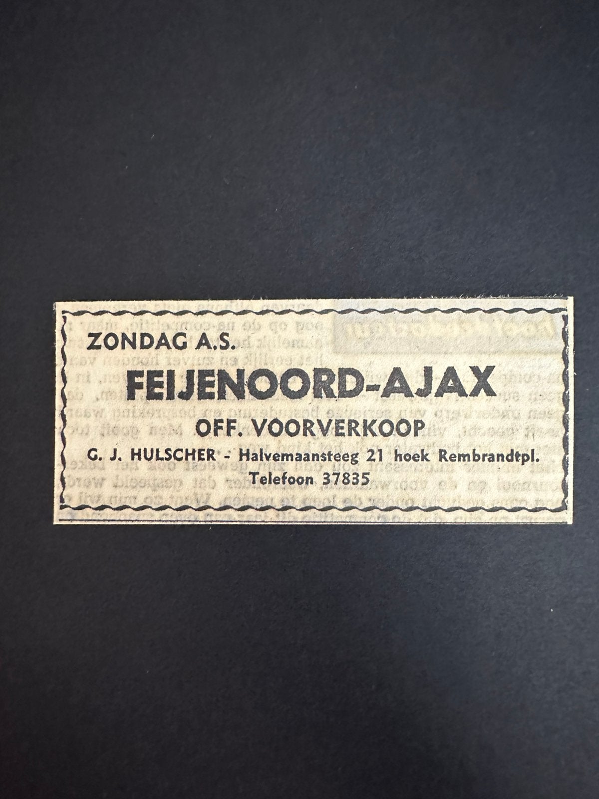Voetbal reklame Feyenoord Ajax augustus 1960, Verzamelen, Ophalen of Verzenden, Knipsel(s)