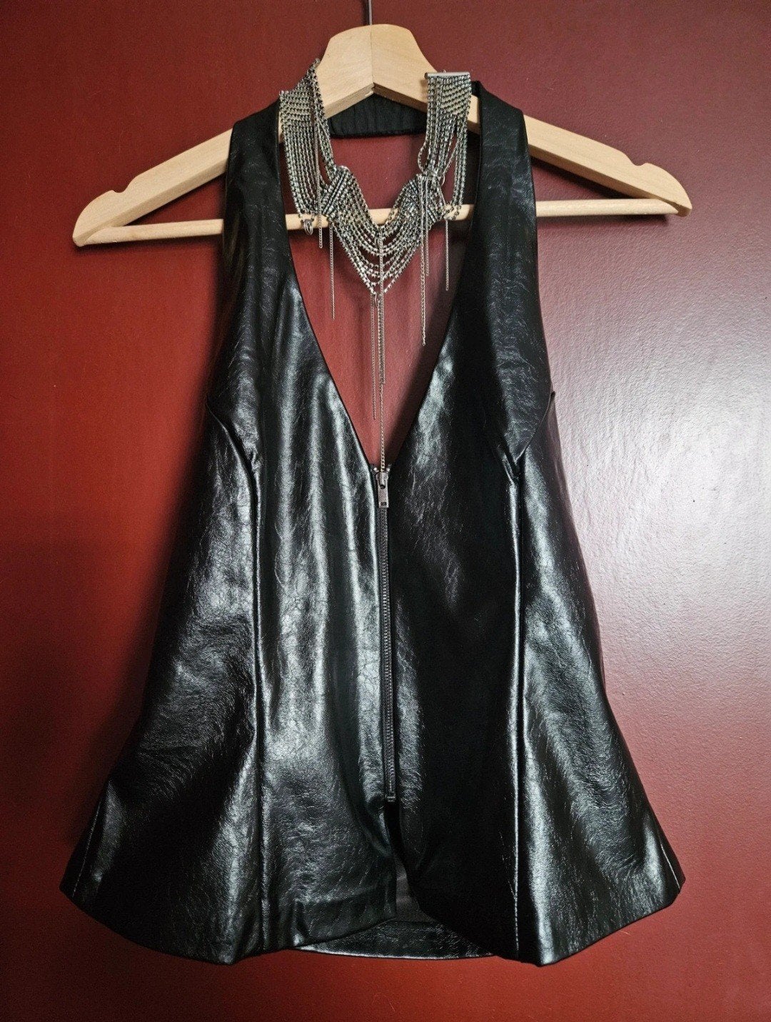 lak leren gilet met rits, Zwart, Maat 42/44 (L), Nieuw, Jasje