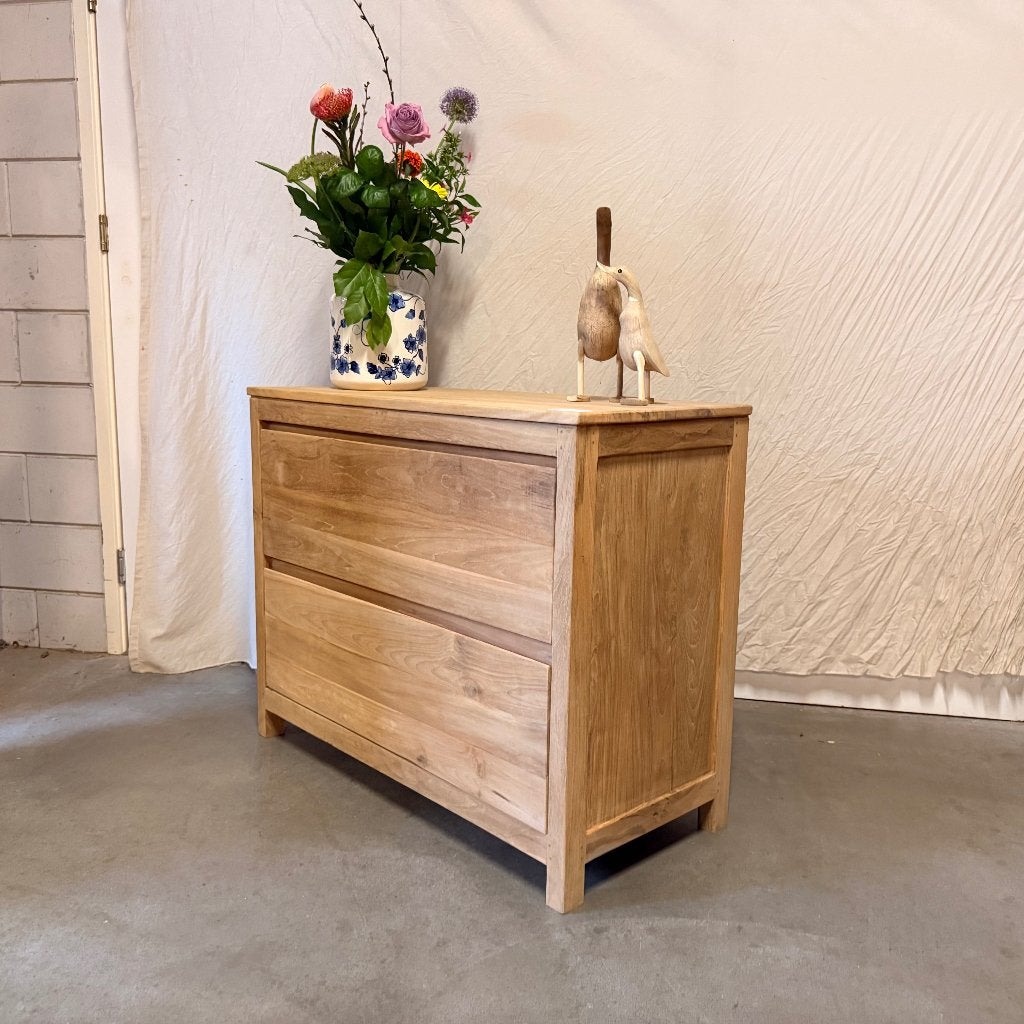 ladekast / commode - massief teak - 2 lades - Gratis bezorgd, TTM Wonen, Meubels – (Perzische) Tapijten en Woonaccessoires, 100 tot 150 cm