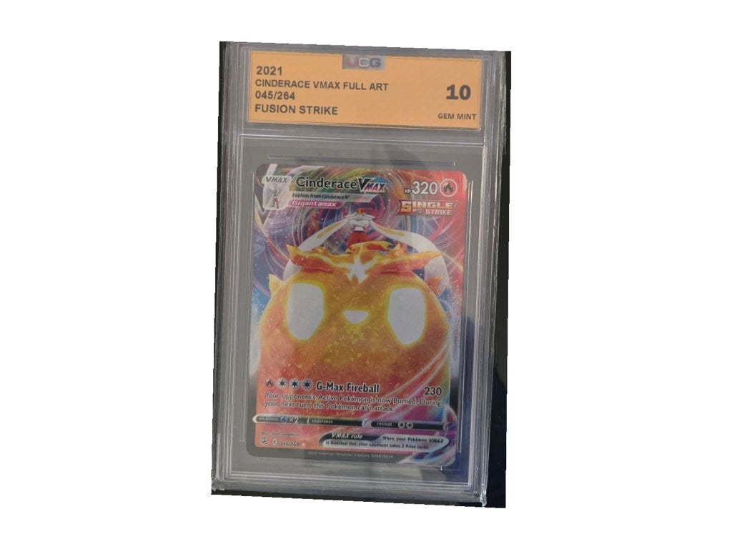 Pokémon Cinderace VMAX 045/264 Fusion Strike UCG 10, Ophalen of Verzenden, Zo goed als nieuw, Losse kaart, Foil