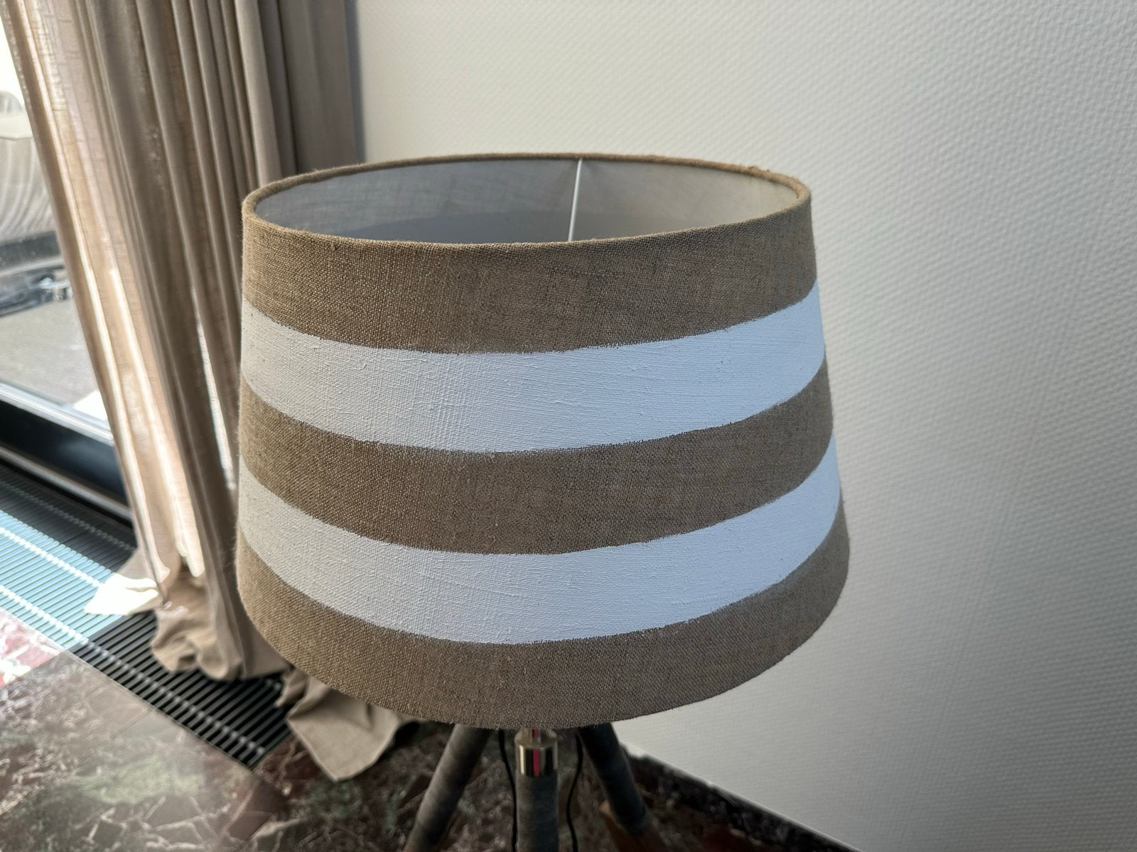 Riviera Maison lampenkap, bruin/wit gestreept, Ophalen, Bruin, Overige typen, Rond