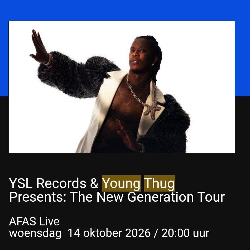 Young Thug ticket AFAS Live 14 oktober 2026, Tickets en Kaartjes, Drie personen of meer, Oktober