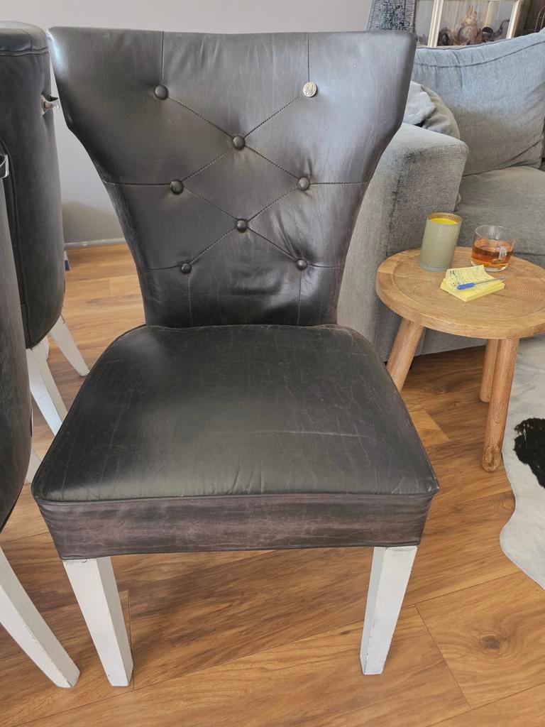 Rivièra Maison, donkerbruine Stoelen, 2, 4 of 6 stuks., Huis en Inrichting, Stoelen, Ophalen, Gebruikt, Bruin, Leer