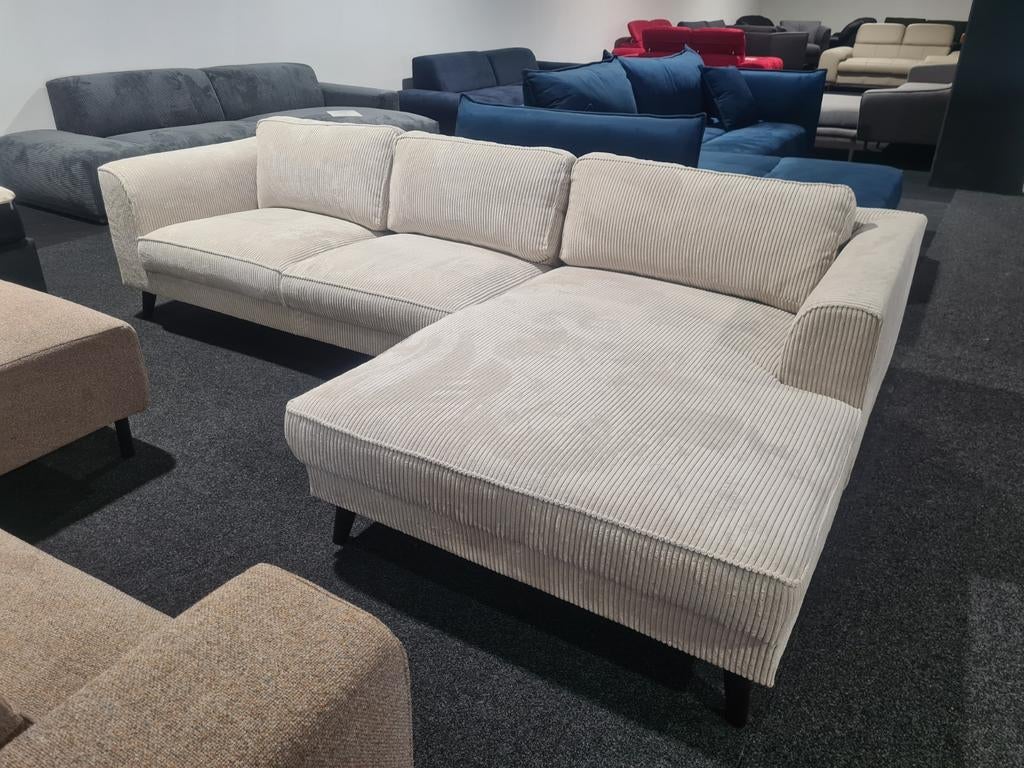 Nieuwe hoekbank loungebank natuurkleur/crème ribstof, Ophalen of Verzenden, Nieuw, 150 cm of meer, Vierpersoons of meer