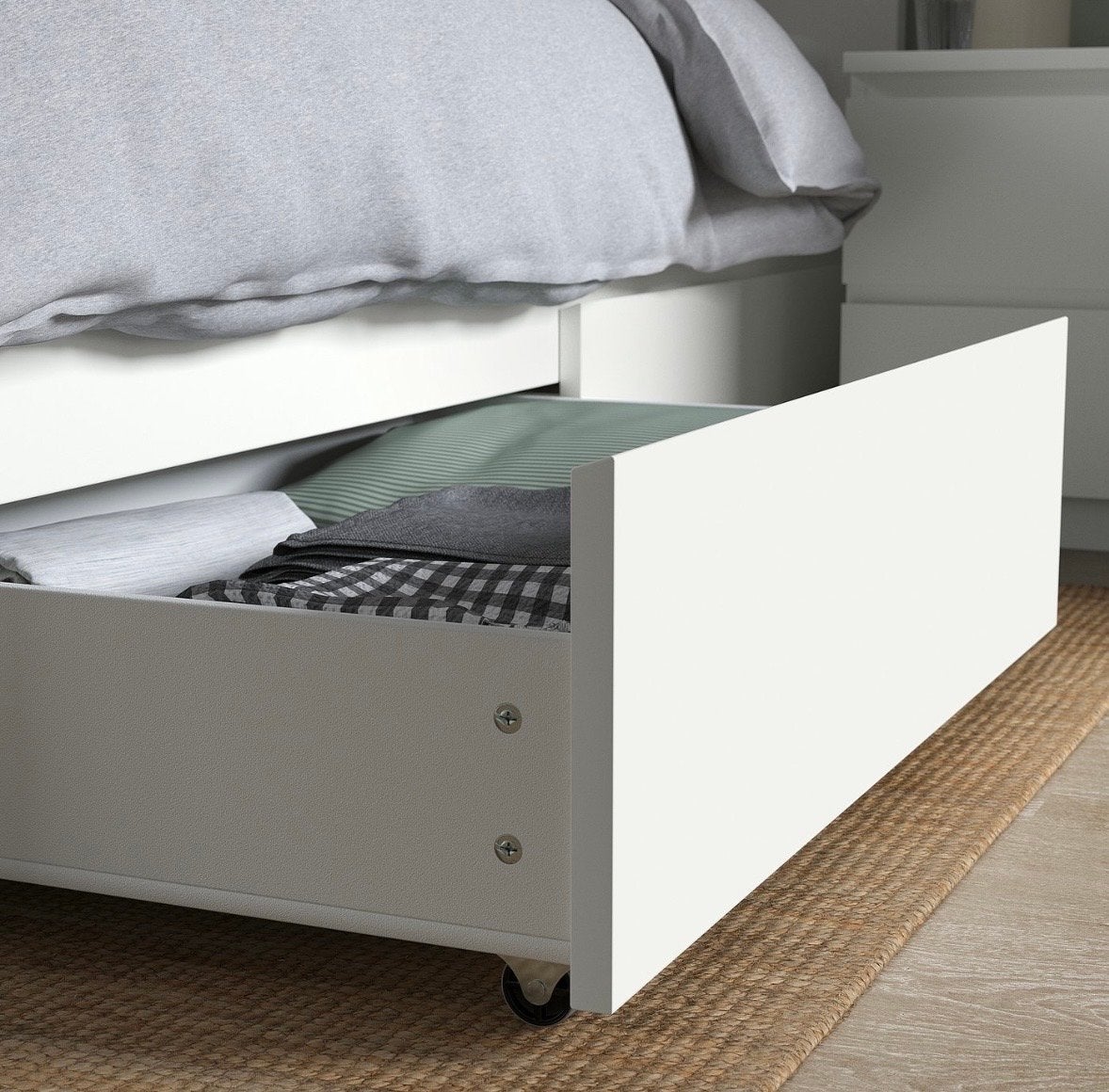 1 Witte bedlade op wielen - IKEA MALM, Ophalen, 100 cm, Eenpersoons, Wit