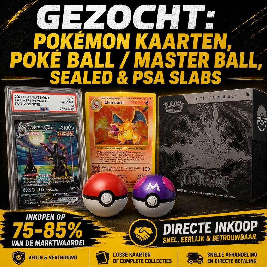 Inkoop: Pokémon kaarten, PokéBall/MasterBall, Sealed & Slabs, Ophalen, Nieuw