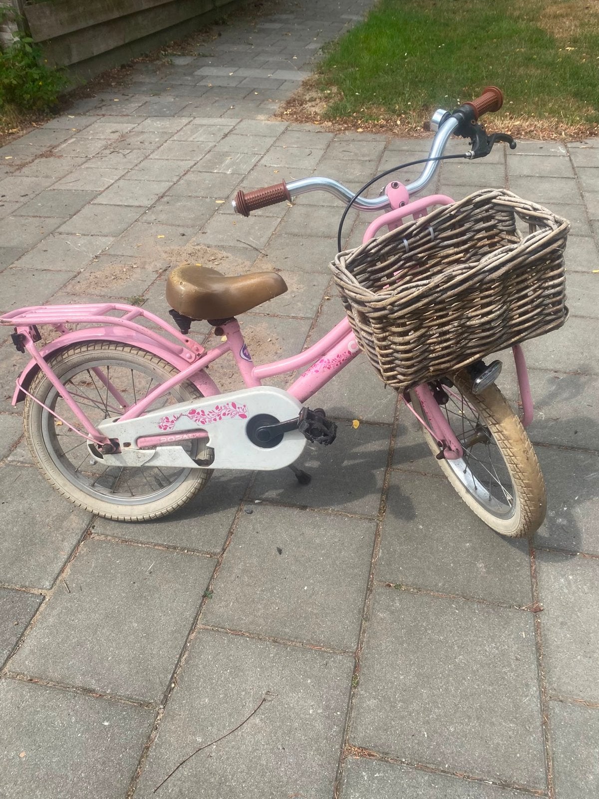 Roze meisjesfiets peuter/kleuter met mandje, Ophalen, Gebruikt, Terugtraprem, Minder dan 16 inch
