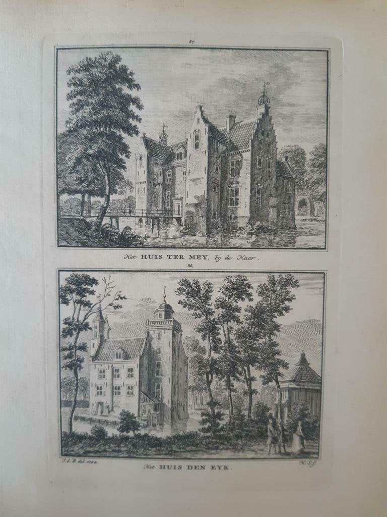 87-88 / Huis ter Wey bij De Haar en Den Eyk  kopergravure, Antiek en Kunst, Ophalen of Verzenden