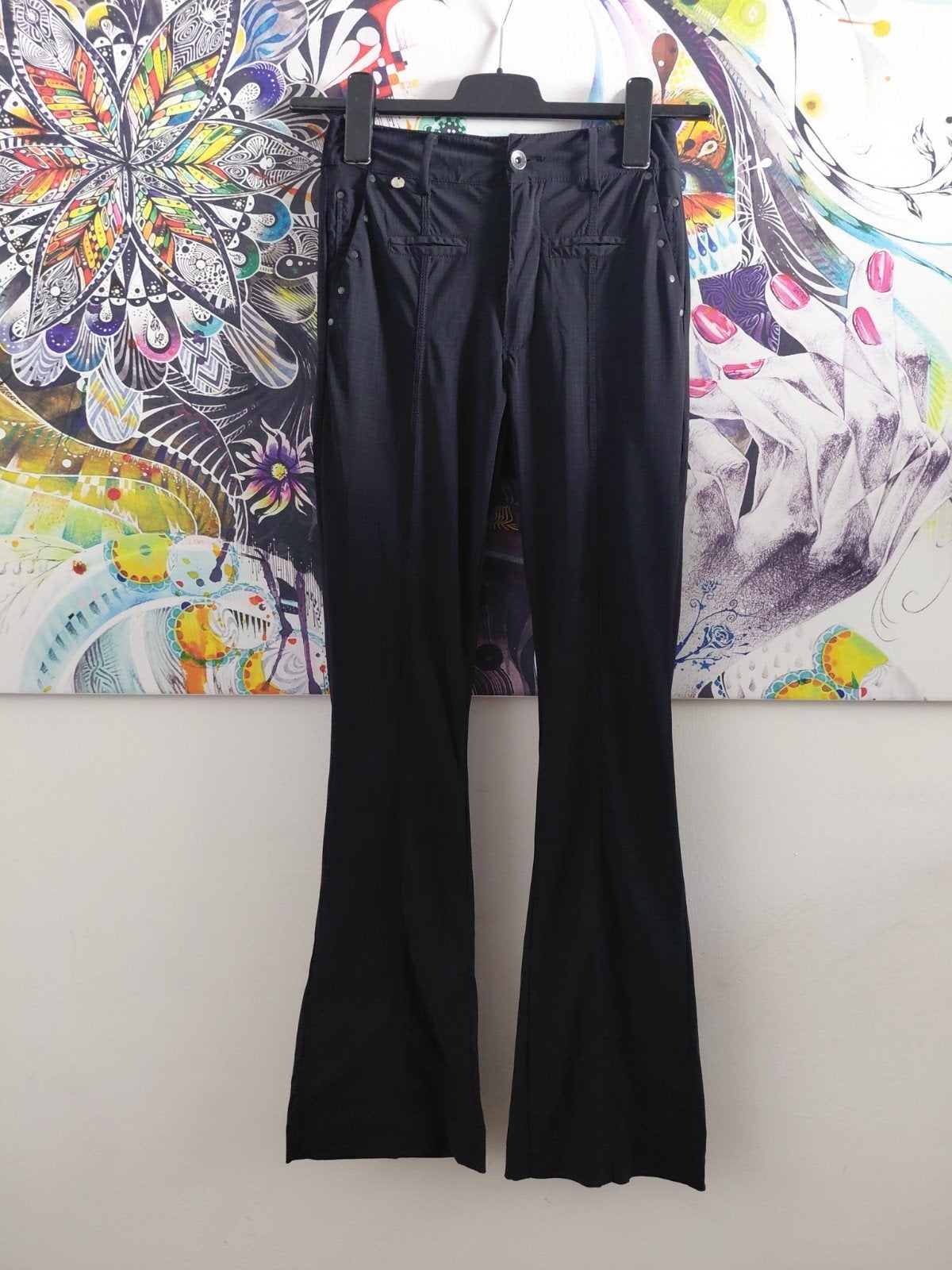 Prachtige Zip73 flared travelstof broek S/M, Zwart, Zip73, Ophalen of Verzenden, Zo goed als nieuw