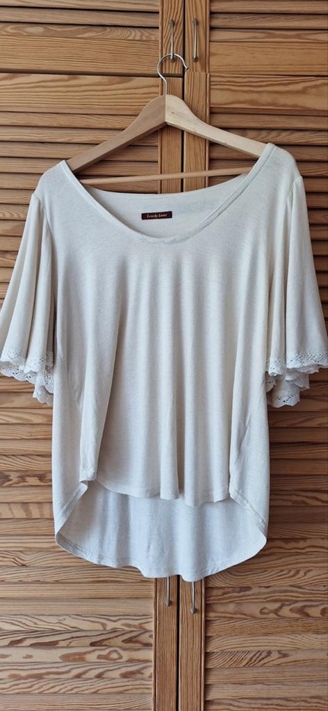 Lovely Lane Crèmekleurige Top met Kanten Mouwen Maat L, Kleding | Dames, T-shirts, Overige kleuren, Maat 42/44 (L), Ophalen of Verzenden