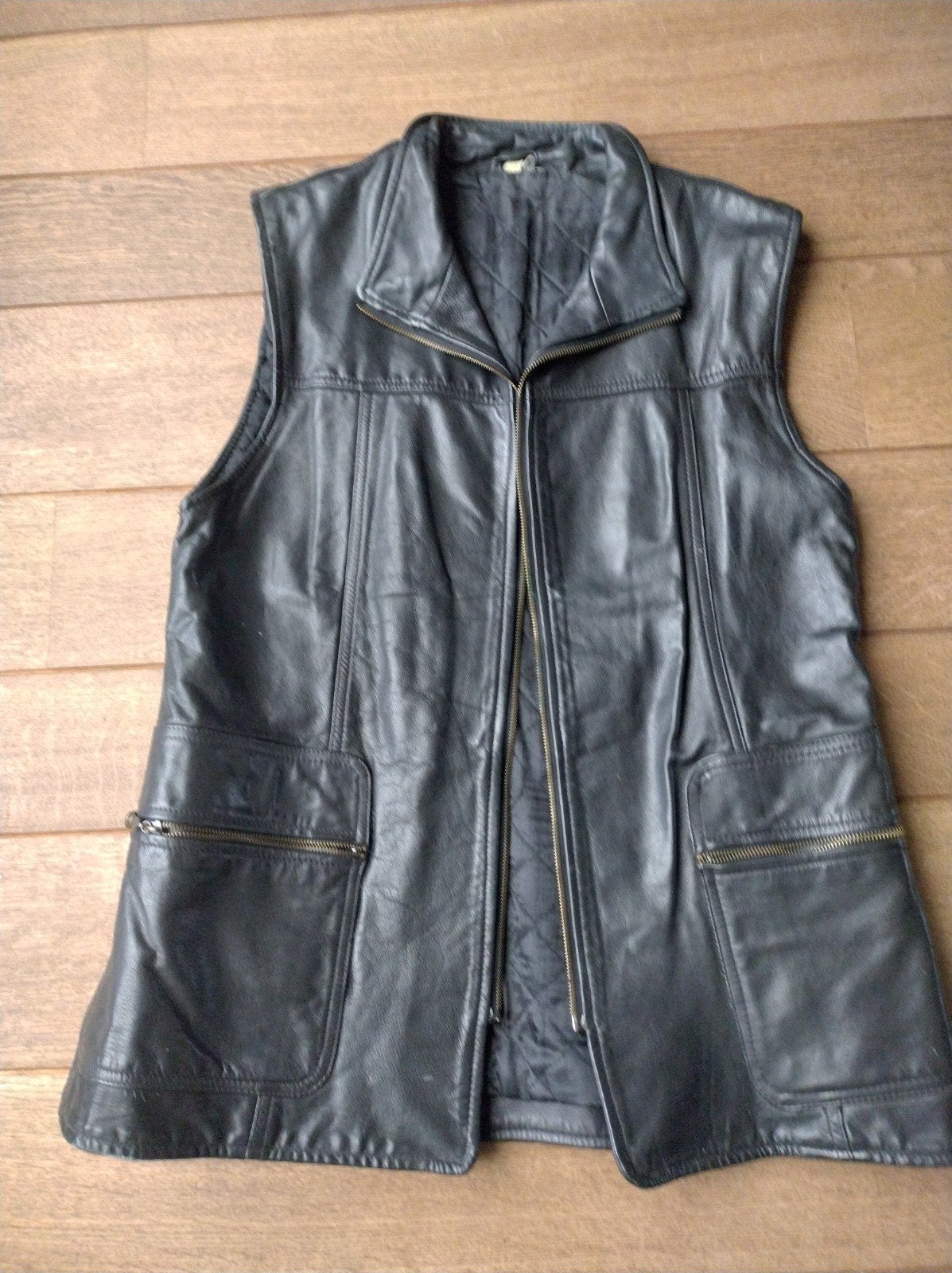 Zwart leren dames gilet/bodywarner- Maat 40/42, Onbekend, Ophalen of Verzenden, Gedragen, Zwart