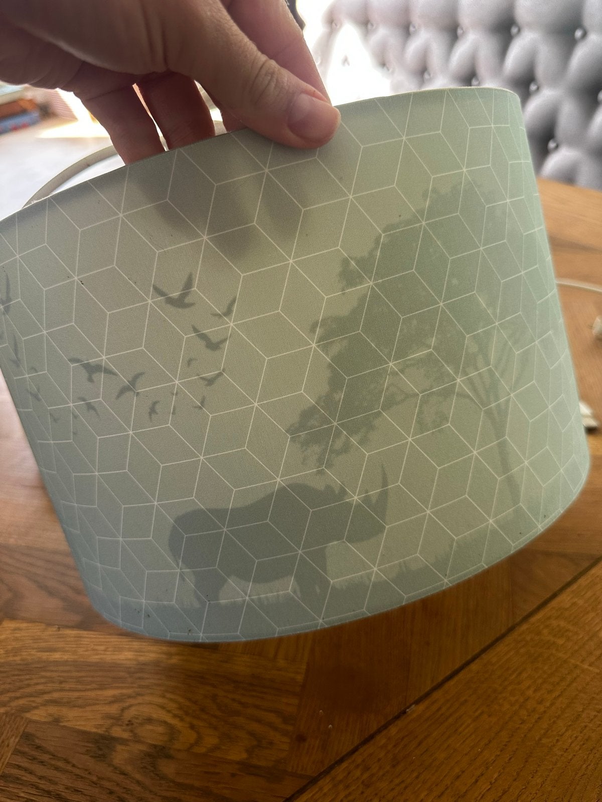 Mintgroene dieren hanglamp Safari, Ophalen of Verzenden, Gebruikt, Textiel, E27 (groot)