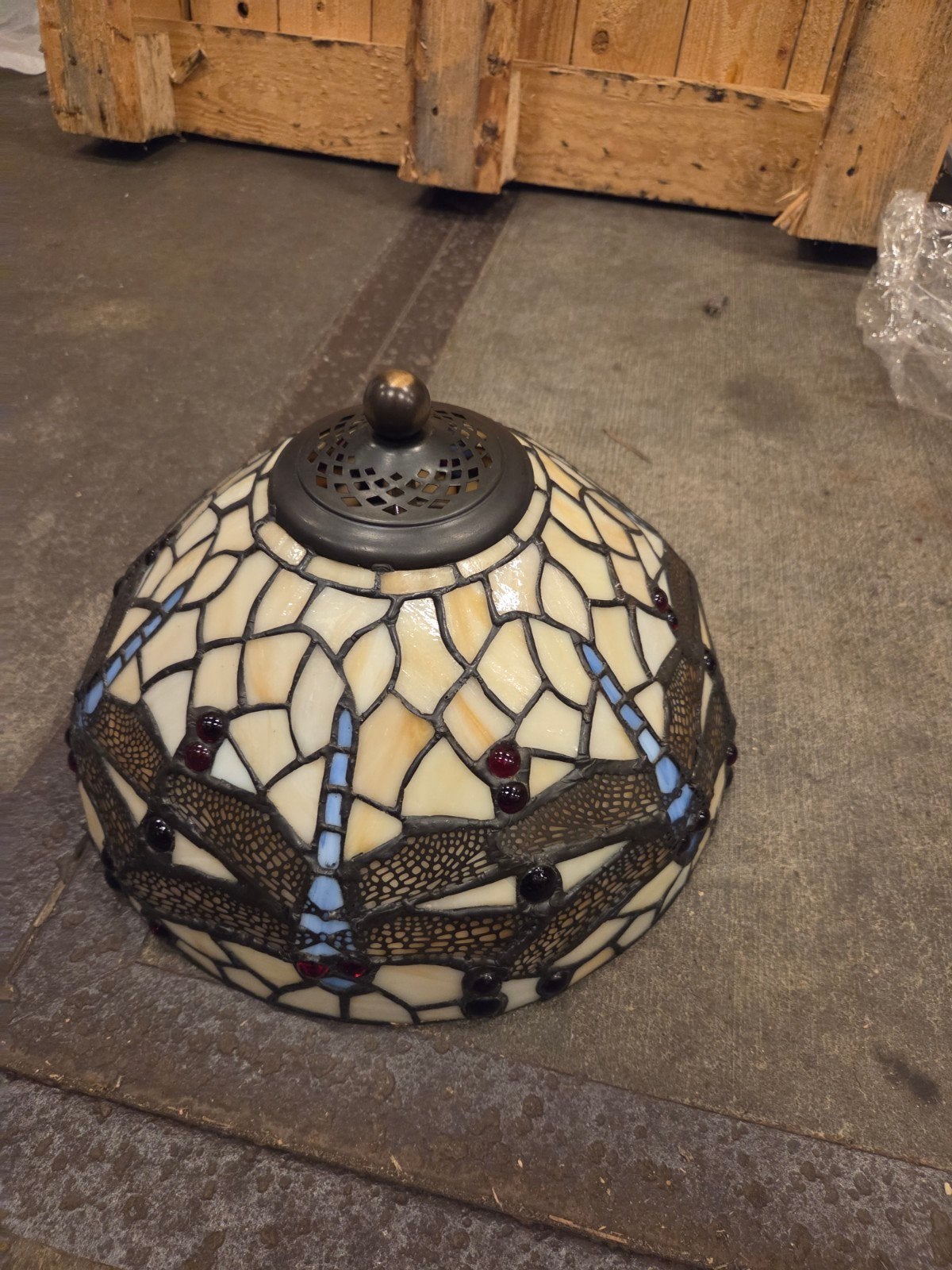 tiffany plafond lamp glas in lood, Ophalen, Glas