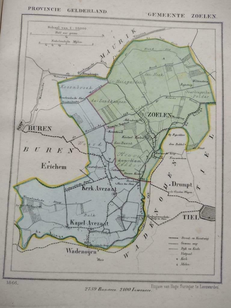 205/Zoelen/Kerk Avezaat/Kapel Avezaat/Litho 1867 Kuyper GLD, Ophalen of Verzenden