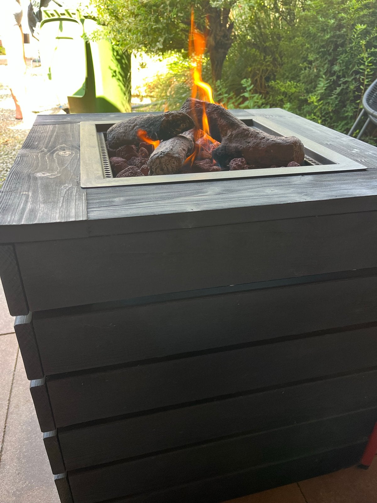 Livin flame vuurtafel met beschermglas, hoes en gasfles, Ophalen, Gebruikt
