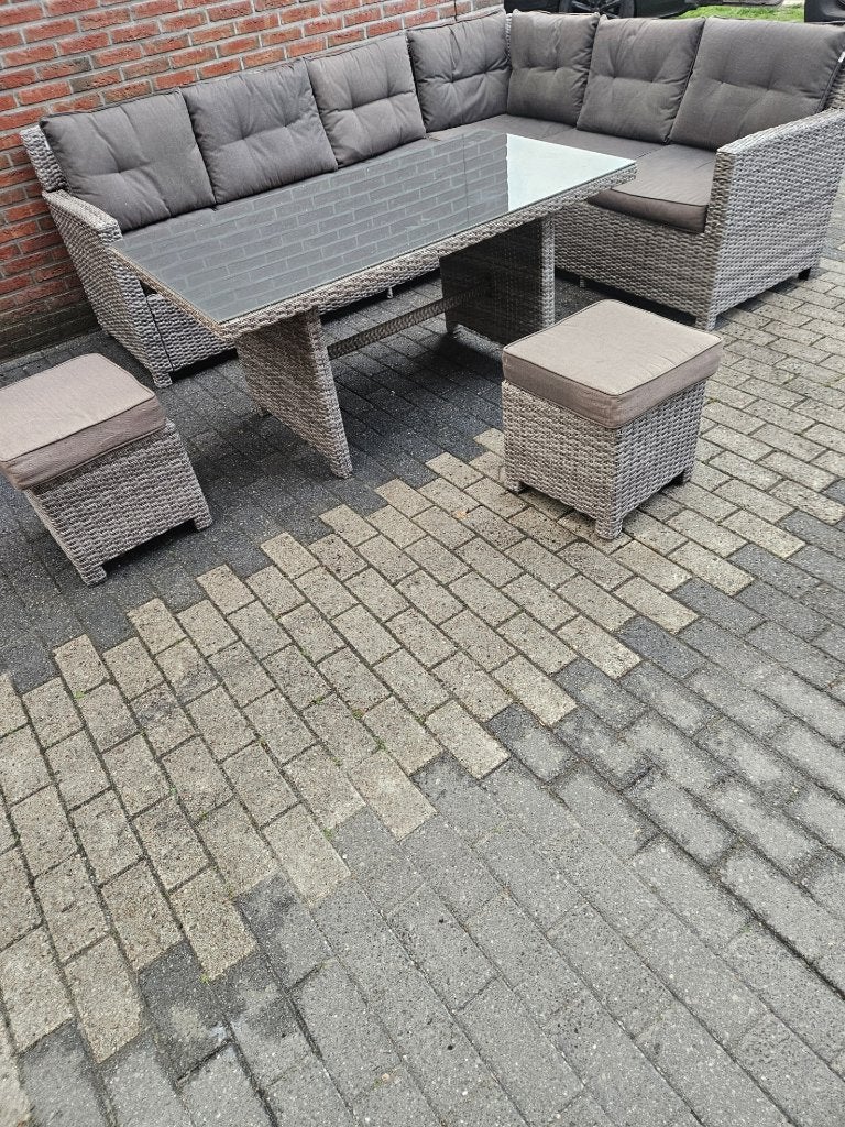 Loungeset tuinset met tafel en 2 hockers 250 x 200, Tuin en Terras, Ophalen, Gebruikt, Loungeset, Wicker