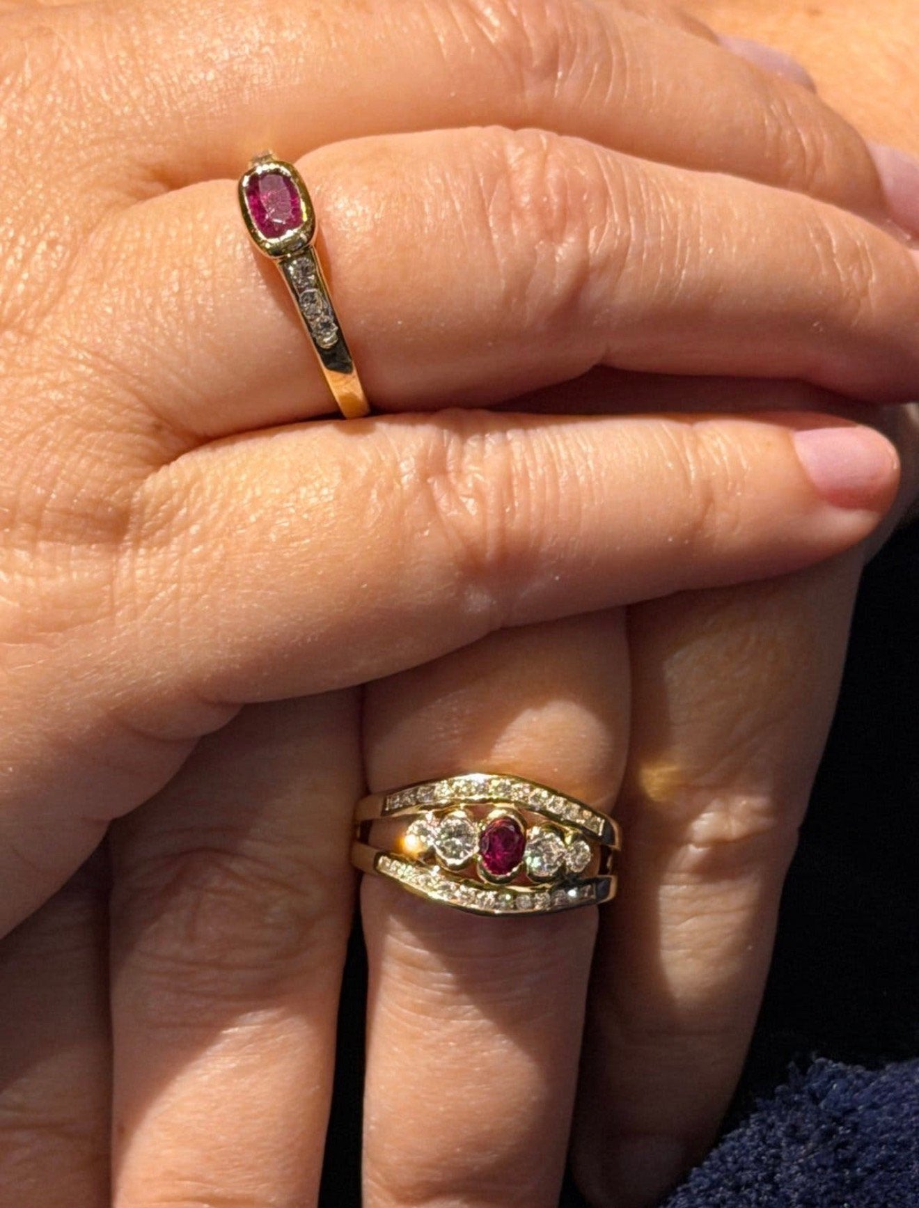 18K gouden ring met natuurlijke diamant en robijn- 17,5mm, Ophalen of Verzenden, 17 tot 18, Met edelsteen, Dame