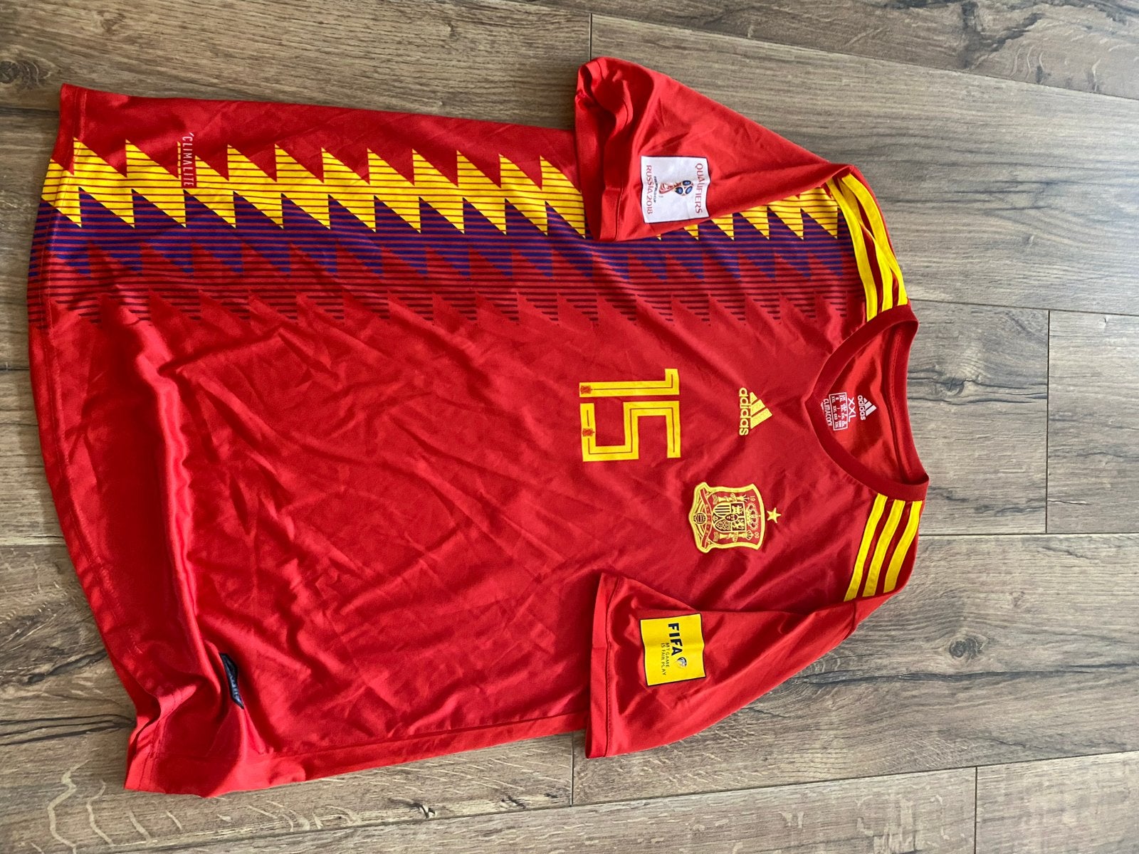 Spanje thuisshirt Ramos 15 - WK 2018, Maat 48/50 (M), Ophalen of Verzenden, Zo goed als nieuw, Voetbal