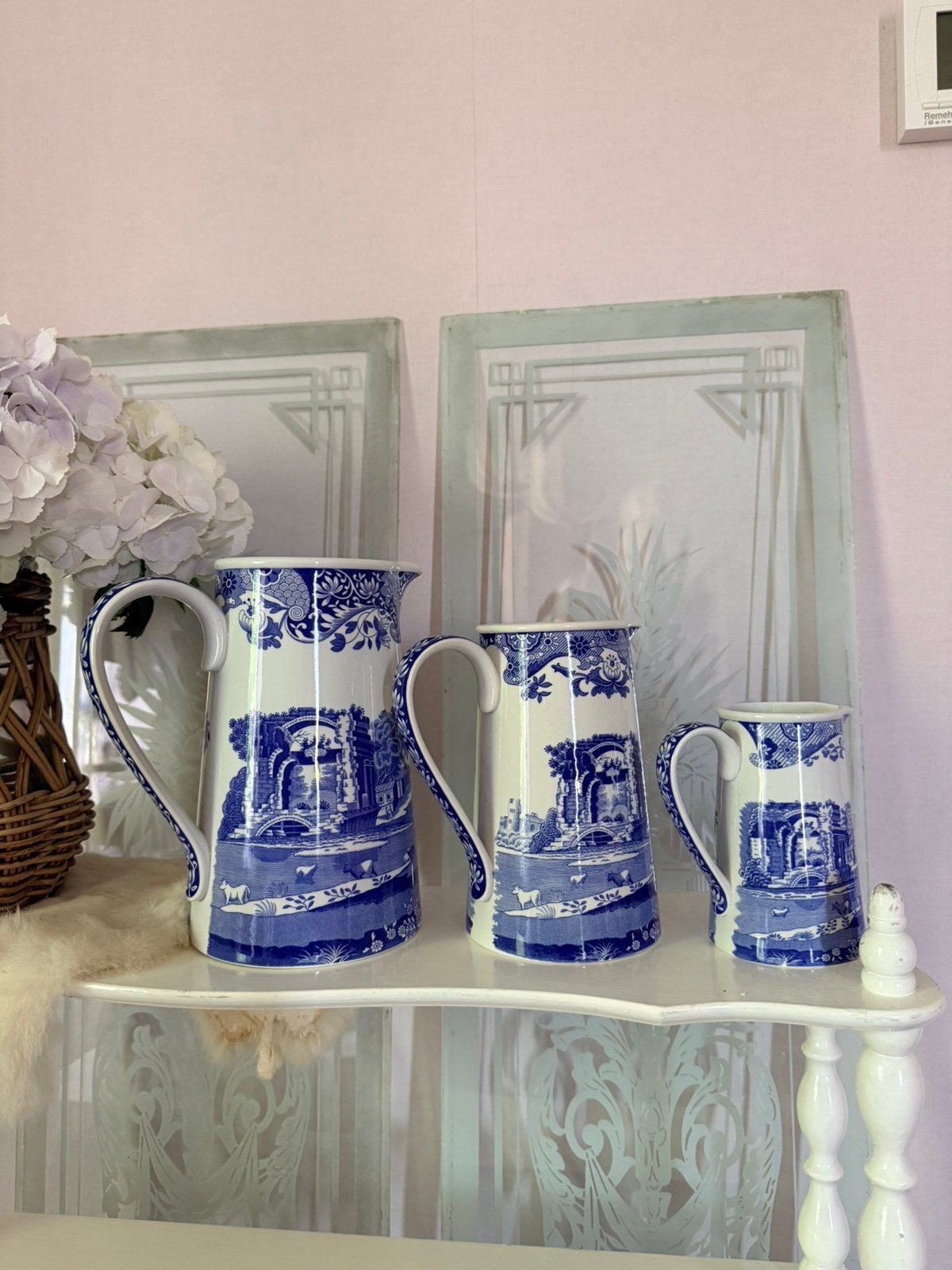 Spode Italian 3x tankyard jugs 21-17-12 cm izgst 3x kannen, Antiek en Kunst, Ophalen