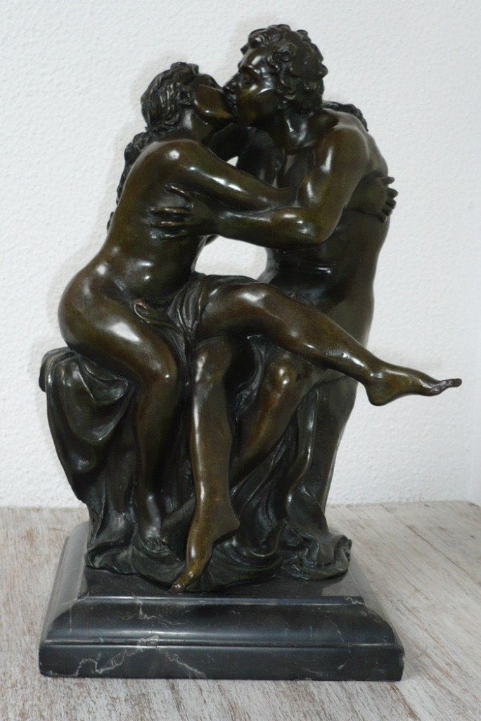 Sensueel bronzen beeld van halfnaakte man en vrouw, Antiek en Kunst, Kunst | Beelden en Houtsnijwerken, Ophalen of Verzenden, Brons