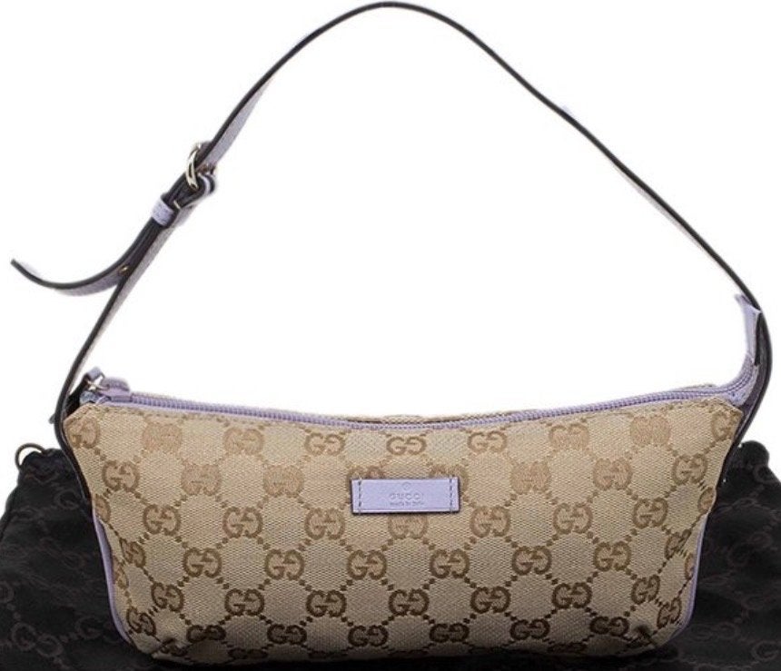 Gucci GG Monogram Canvas Beige Tas met Paarse Band, Ophalen of Verzenden, Gebruikt, Beige, Schoudertasje