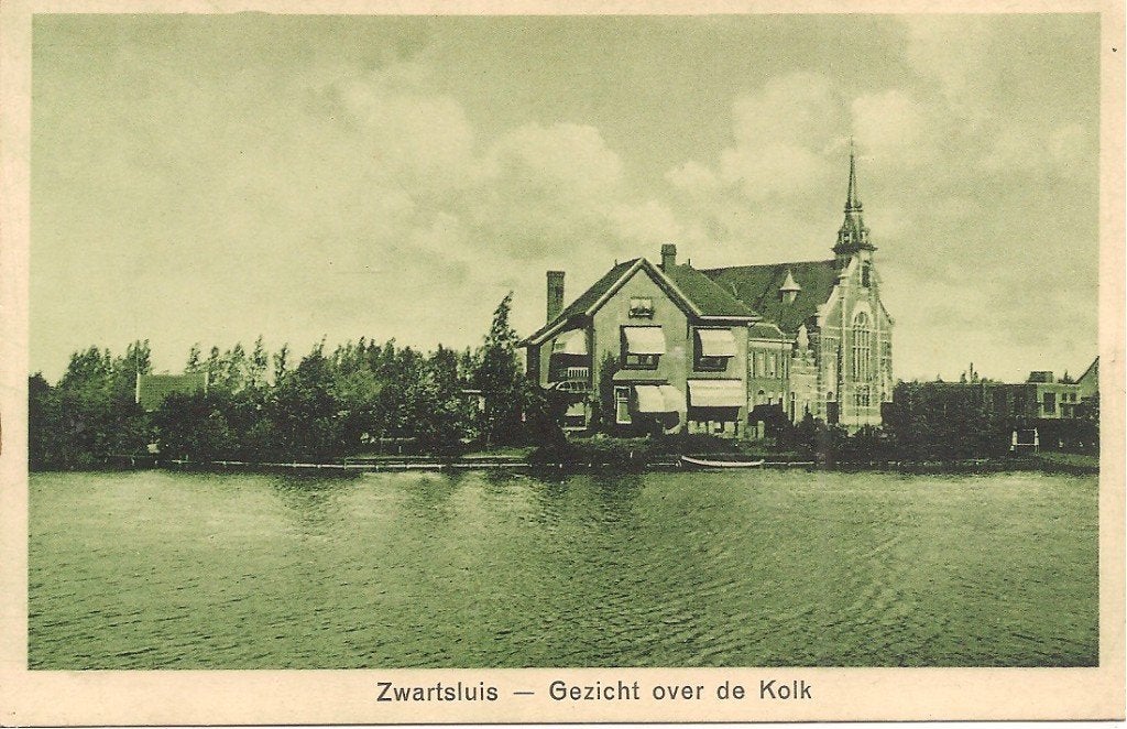 Zwartsluis - Gezicht over de Kolk - Oude Ansichtkaart, Ophalen of Verzenden, 1940 tot 1960, Gelopen, Overijssel