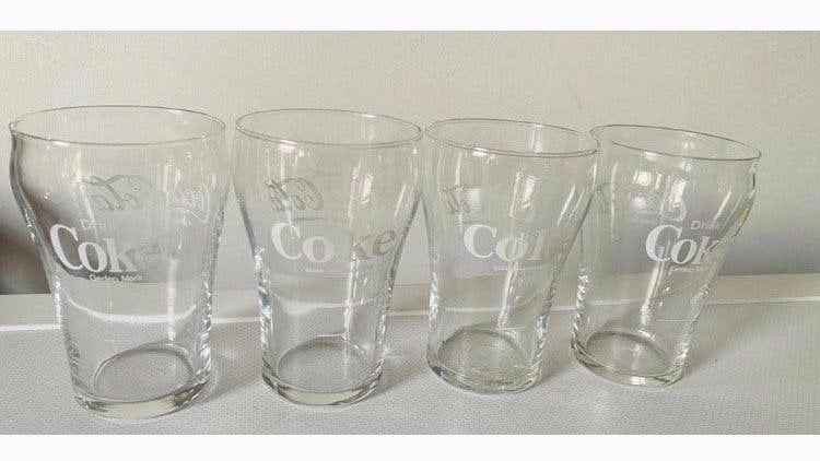 4 Vintage: Drink Coca-Cola Gedep. Handelsmerk. H.10 cm, Ophalen of Verzenden, Zo goed als nieuw, Frisdrankglas
