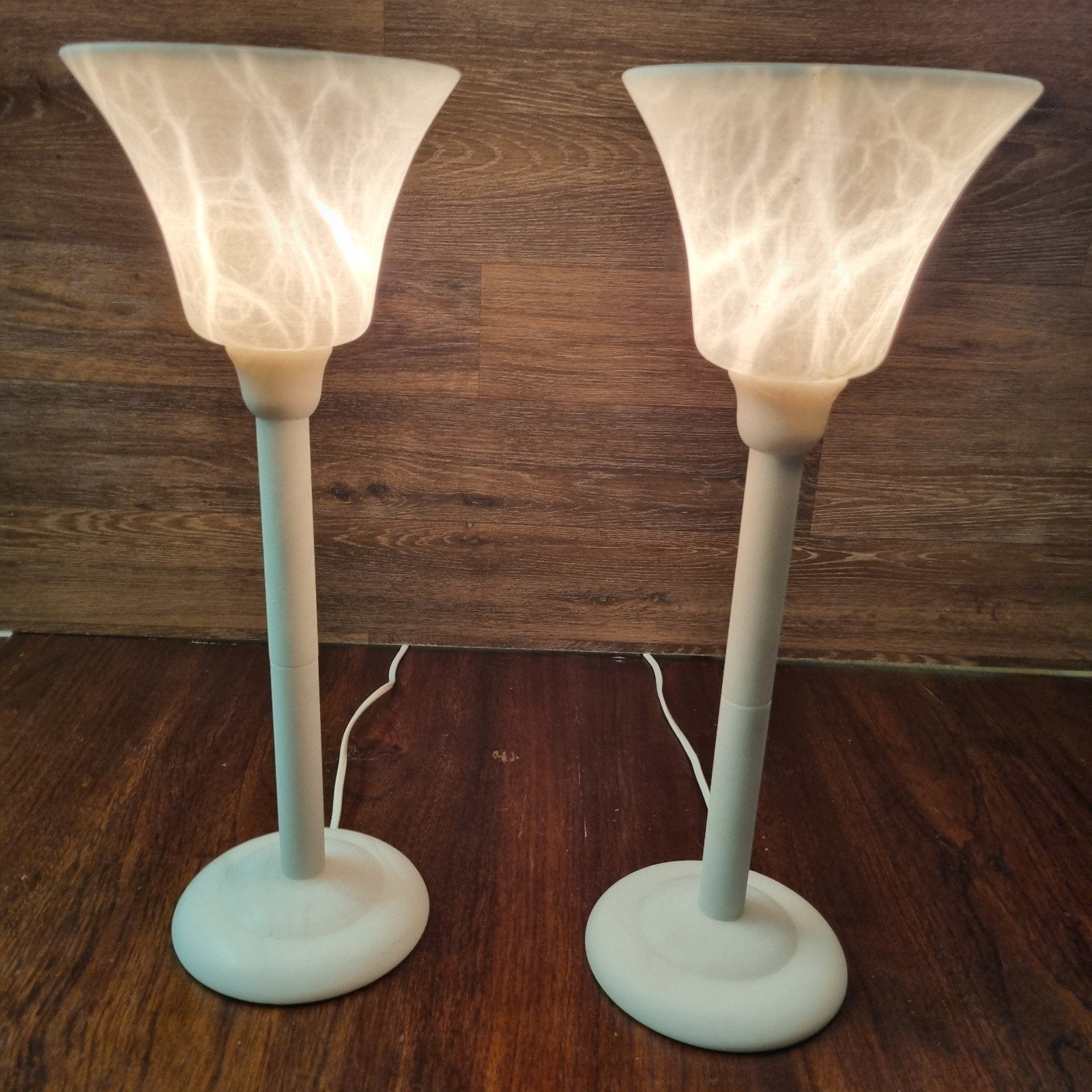 Set van 2 Albasten Tafellampen - 43 cm hoog, Huis en Inrichting, Overige materialen, Gebruikt, Wit, Ophalen of Verzenden