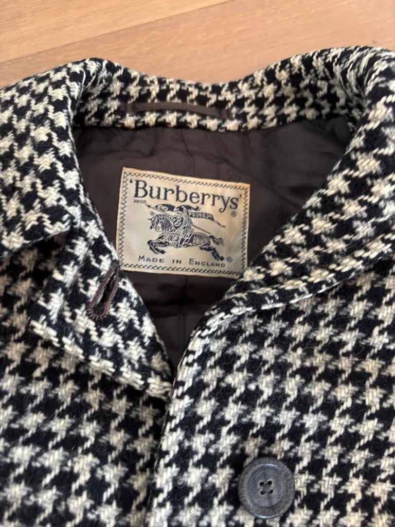 Vintage Burberrys Balmacaan Coat Houndstooth Made in England, Ophalen, Zo goed als nieuw, Maat 38/40 (M), Zwart