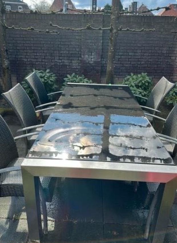 Tuintafel met stoelen, Tuin en Terras, Ophalen, 4 zitplaatsen, Gebruikt, Eettafel