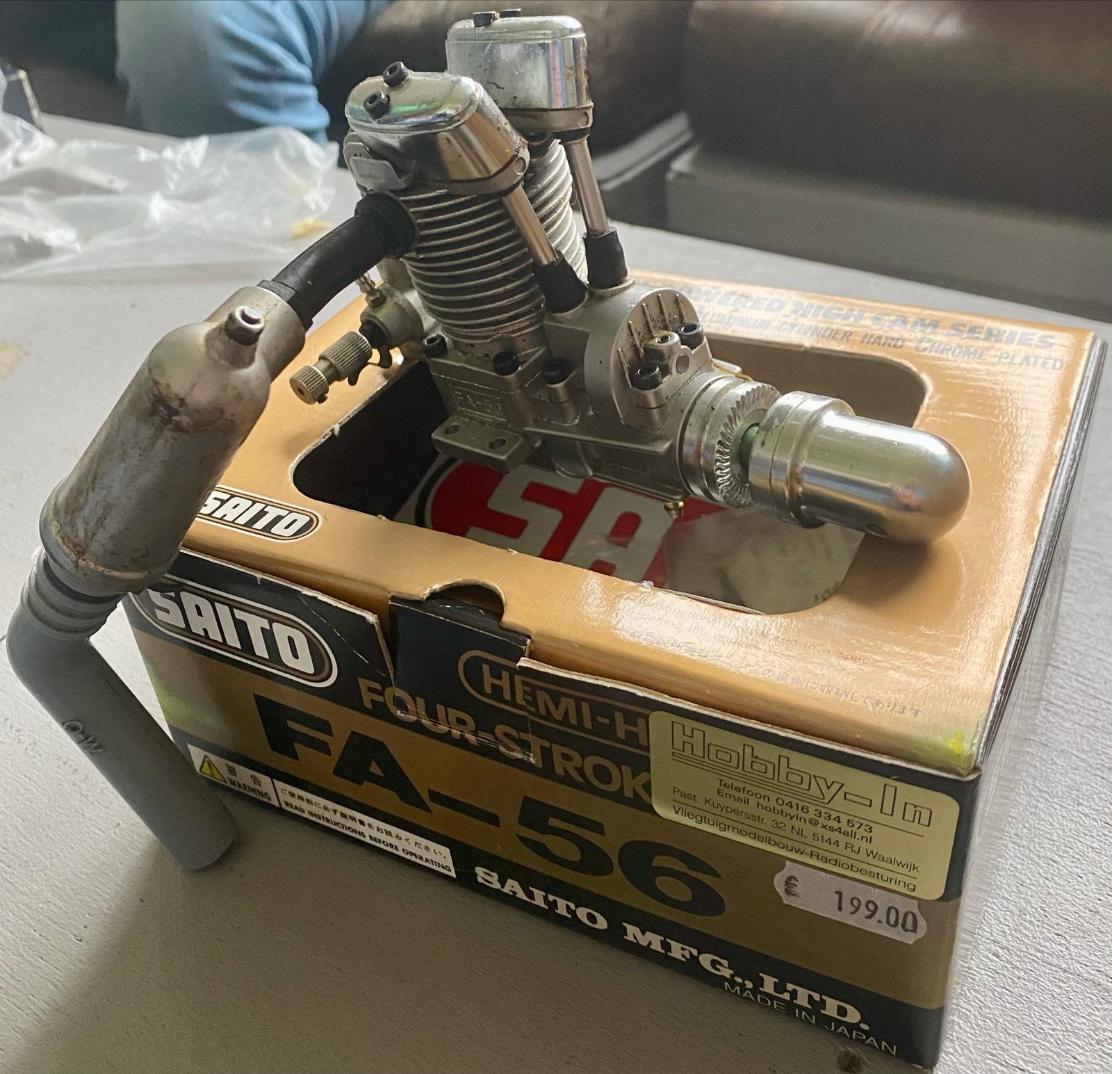 Saito FA-56 Hemi-Head Viertaktmotor voor modelvliegtuigen, Ophalen of Verzenden, Gebruikt, Vliegtuig, Overige merken