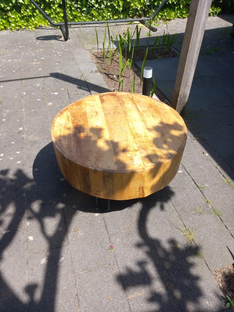 Ronde salontafel van mangohout, Huis en Inrichting, Ophalen, Gebruikt, Rond, 50 tot 100 cm