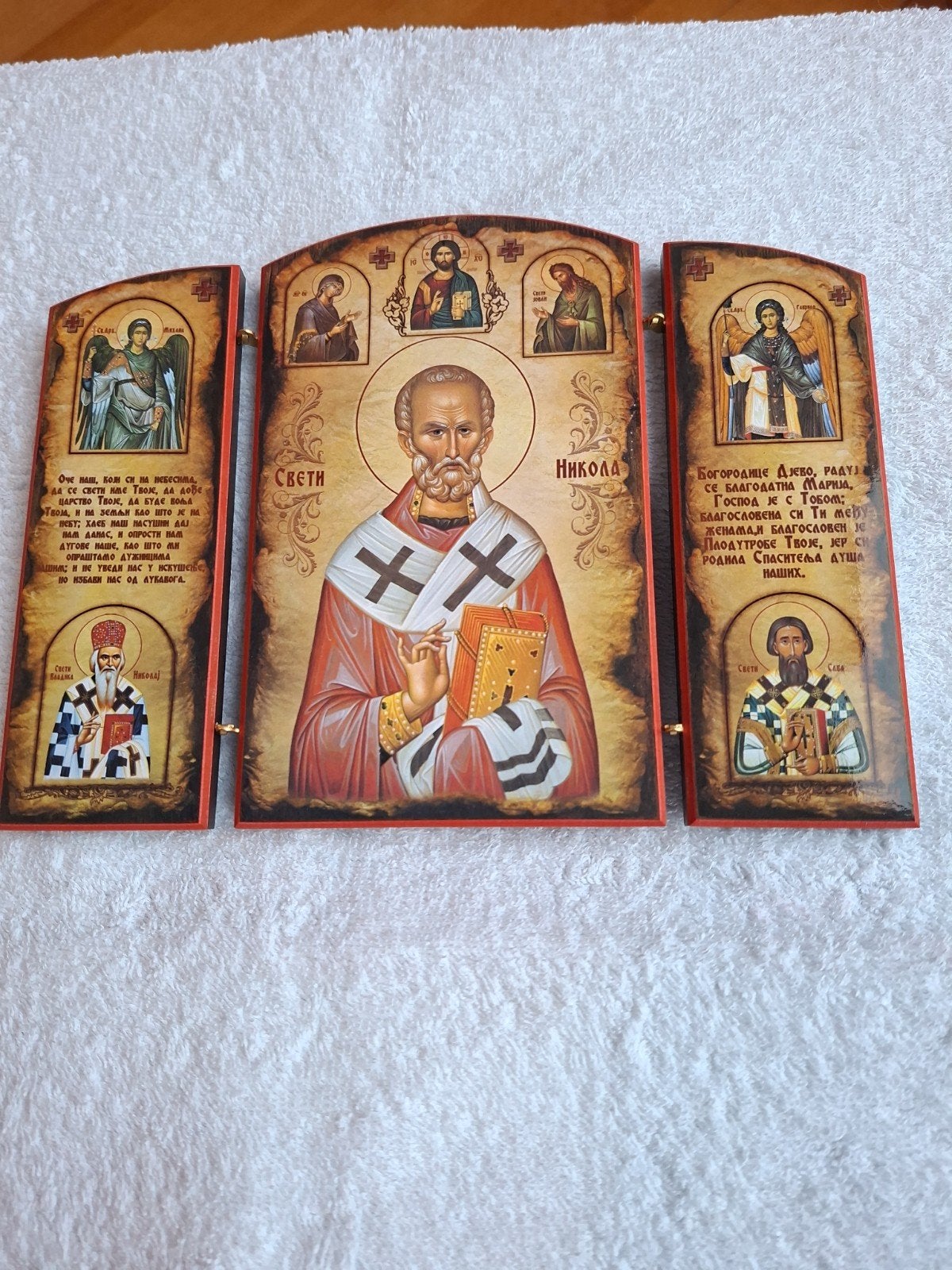 Drieluik Icoon Heilige Nicolaas - Religieuze Kunst, Antiek en Kunst, Ophalen of Verzenden