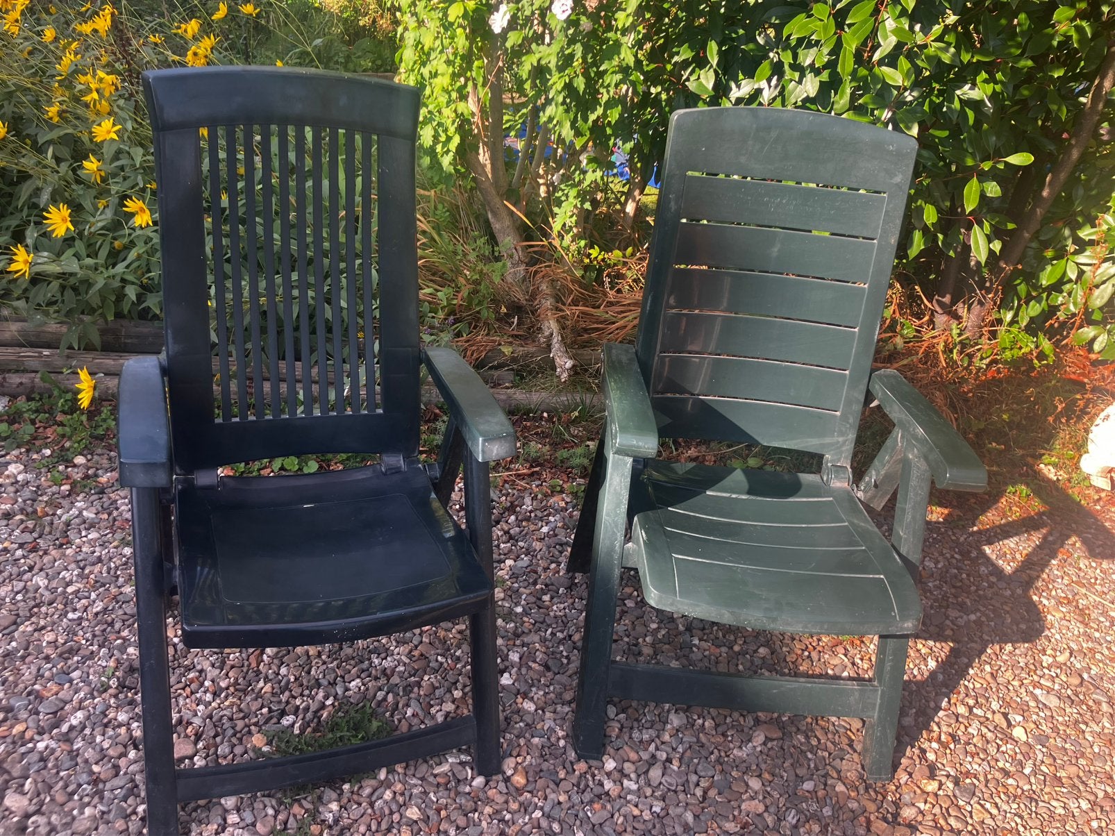 2 tuinstoelen groen gratis, Ophalen, Zo goed als nieuw, Kunststof, Verstelbaar