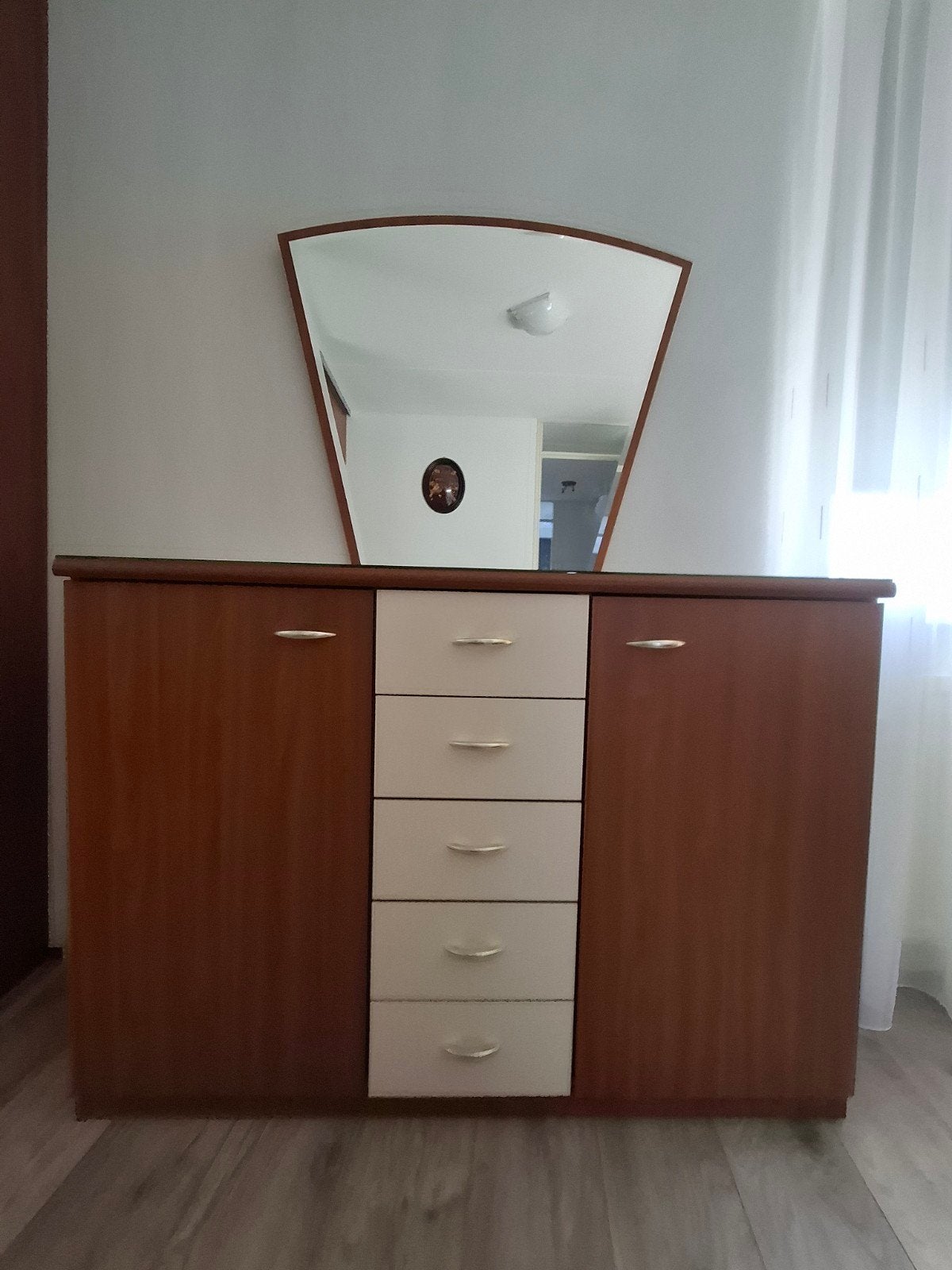 Kersenhouten Commode met Spiegel en Lades, Ophalen, Gebruikt, 100 tot 150 cm, 25 tot 50 cm