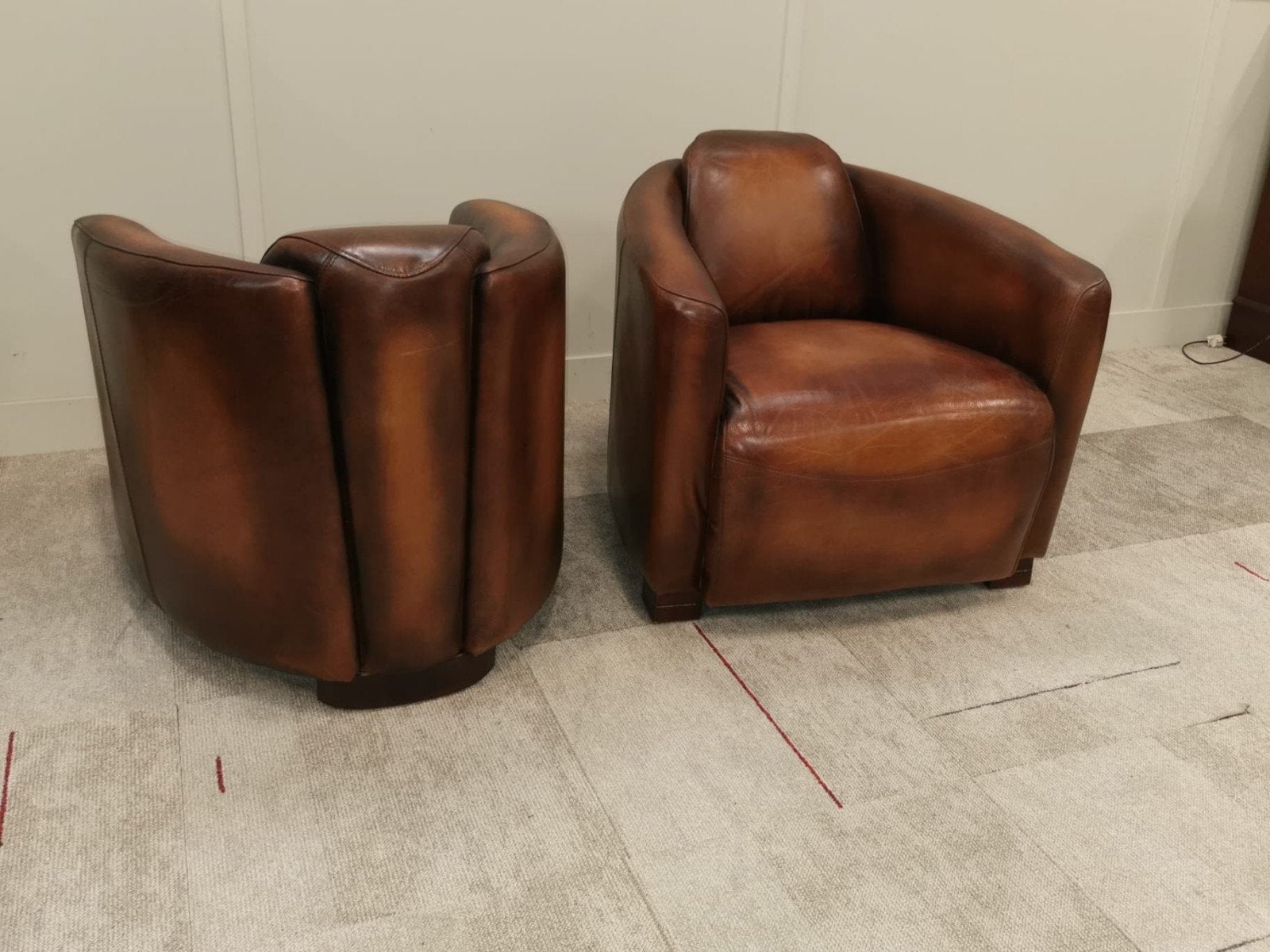 2 leren aviator fauteuils Cognac bruin + BEZORGING GRATIS, Ophalen of Verzenden