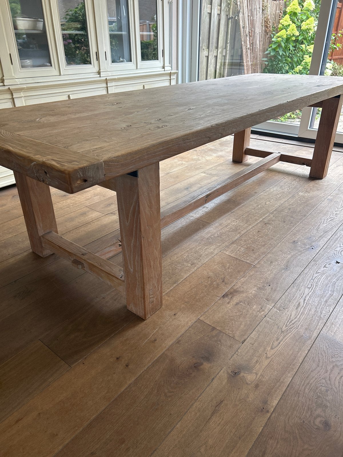 Prachtige iepenhouten eettafel - 3 meter lang, Ophalen, Gebruikt, 200 cm of meer, 50 tot 100 cm