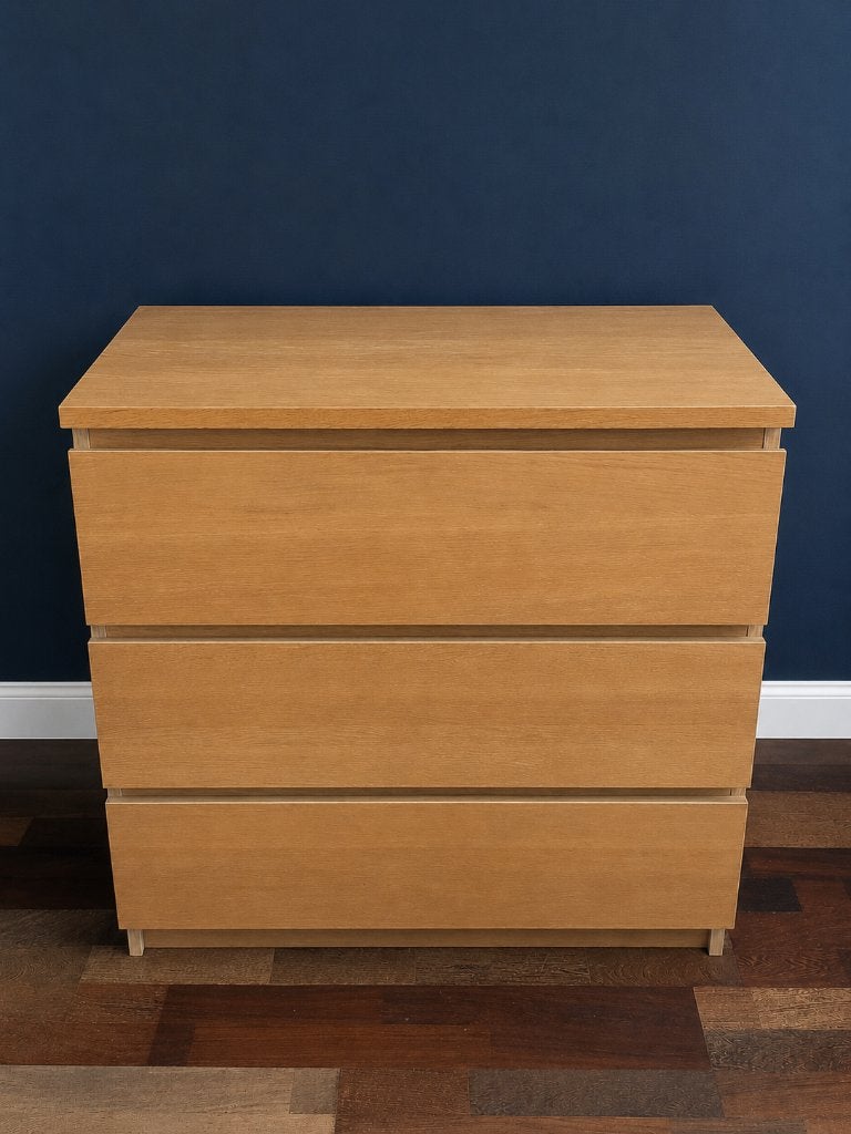 IKEA Malm ladekast met 3 laden - eikenfineer, Ophalen, Gebruikt, 50 tot 100 cm, 3 of 4 laden