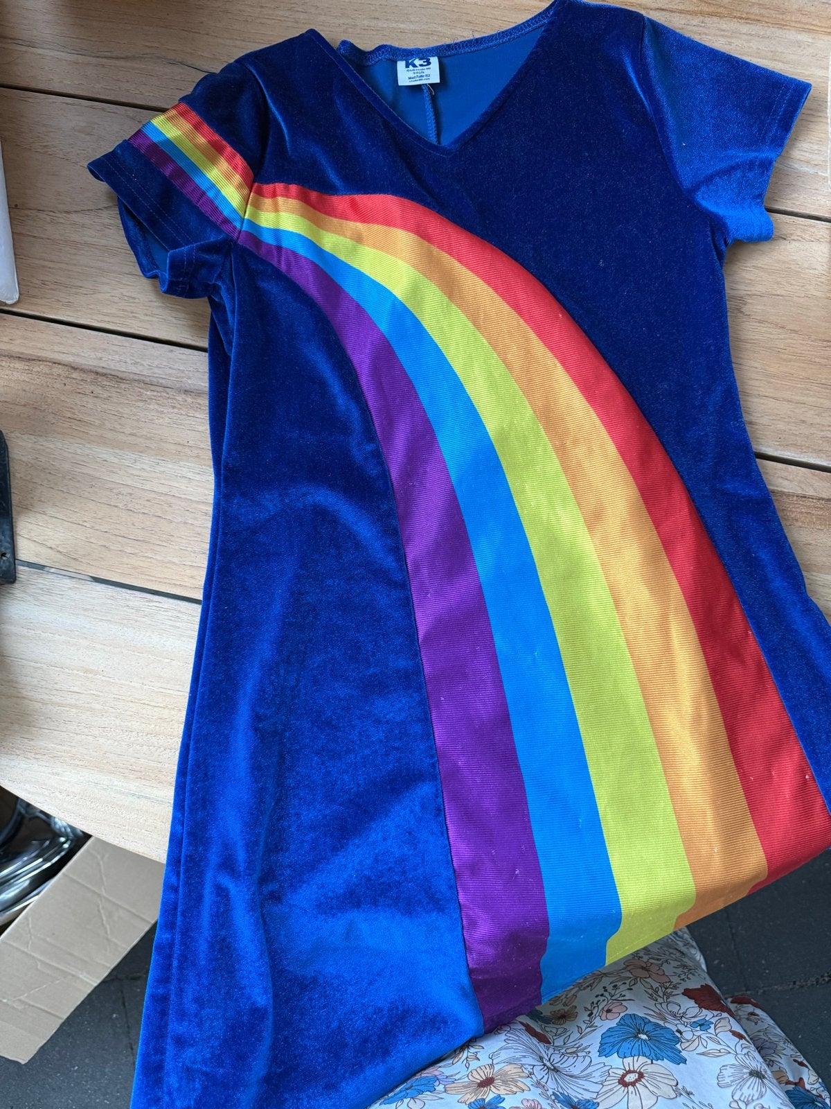 K3 regenboogjurk - Blauw fluweel mt 9tm 11 jaar, Ophalen of Verzenden, Gebruikt, Meisje