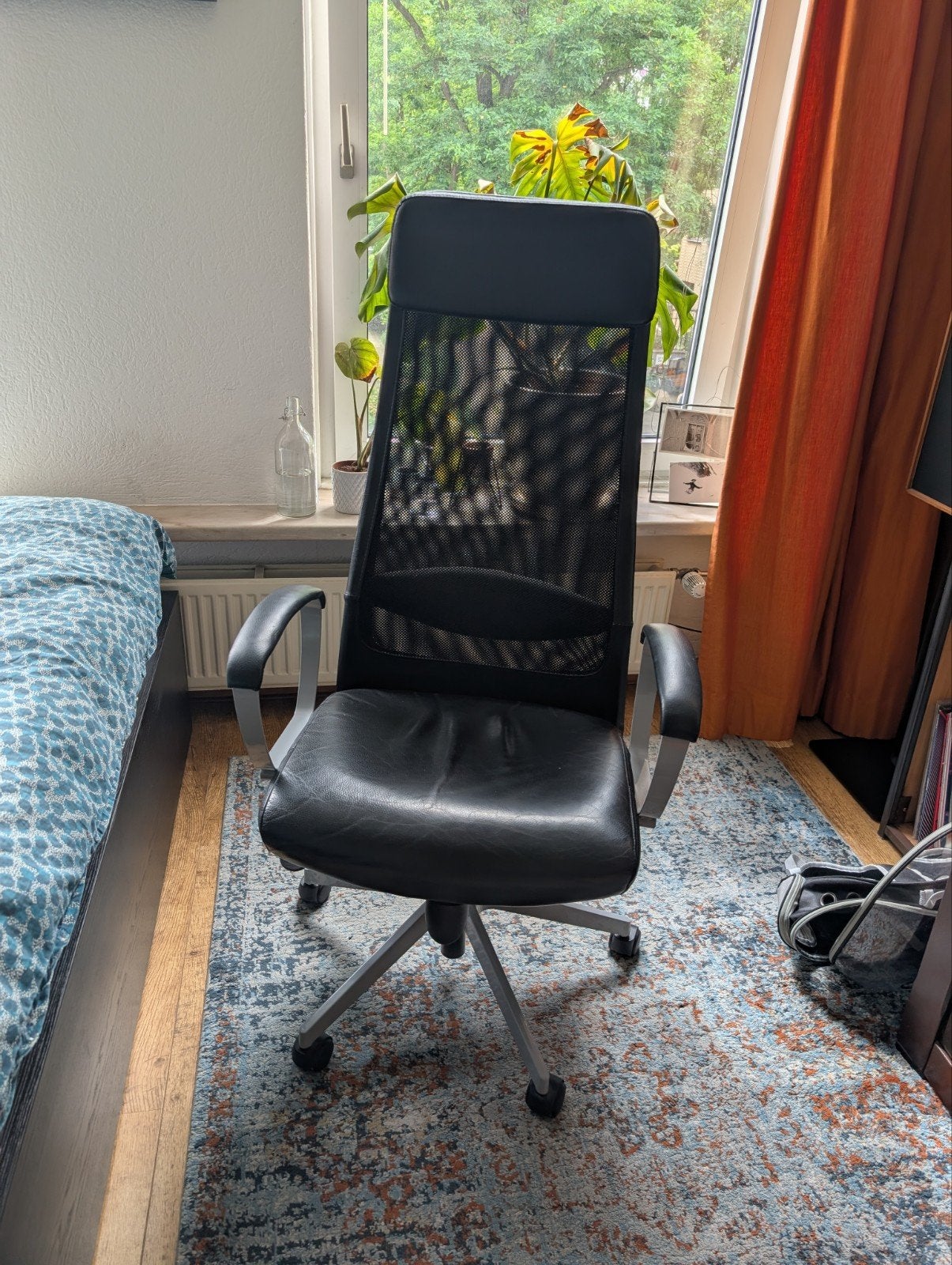 Ikea Markus bureaustoel - Zwart leer, Huis en Inrichting, Ophalen, Gebruikt, Zwart, Bureaustoel