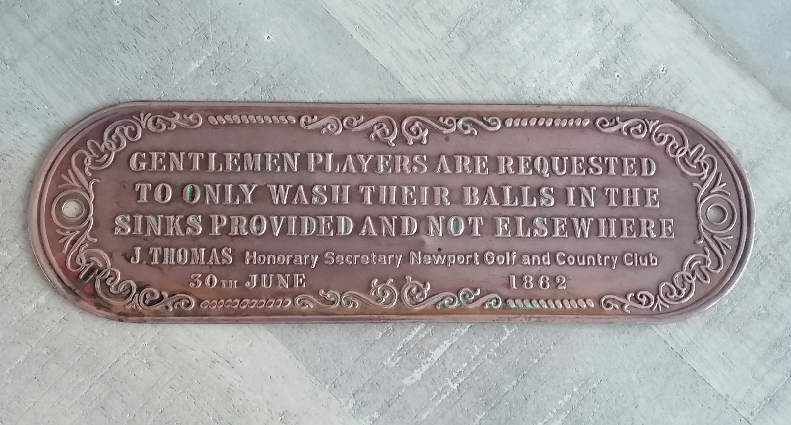 Antieke koperen plaquette Newport Golf Club 1862, Ophalen of Verzenden